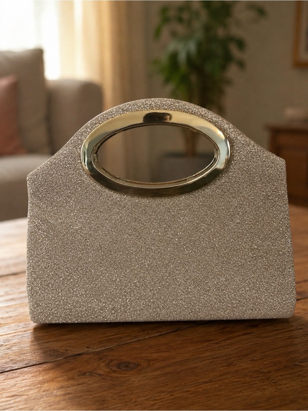 Elegant Glitter Handle Clutch Bag - Silver